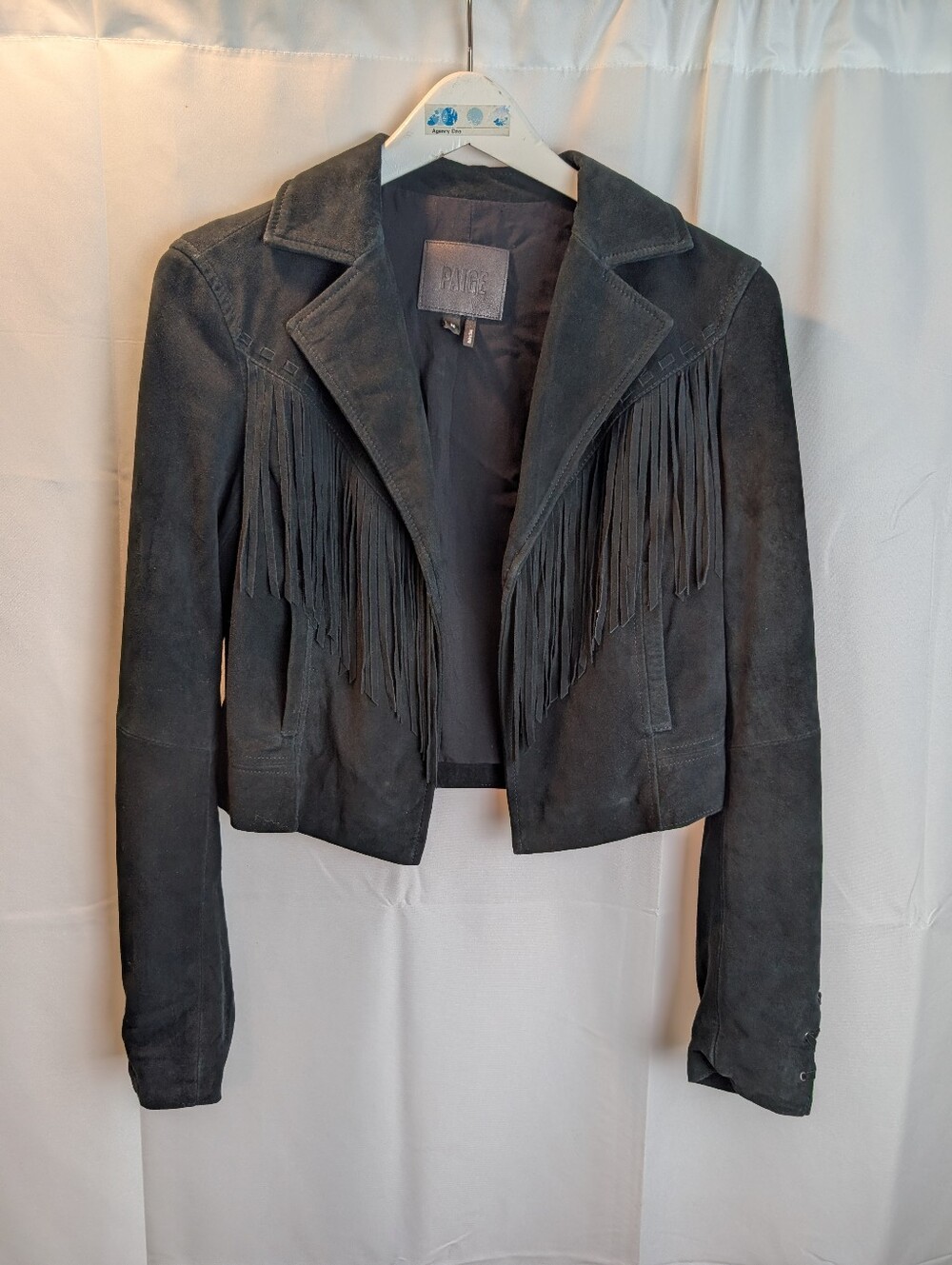 PAIGE Dark Blue Genuine Suede Fringe Jacket Cropped Western Boho Tag M Fits S
